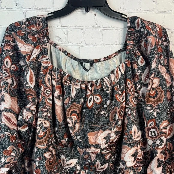 BloomChic Brown Floral Balloon Sleeve Dress Plus Size 3X - Picture 5 of 7